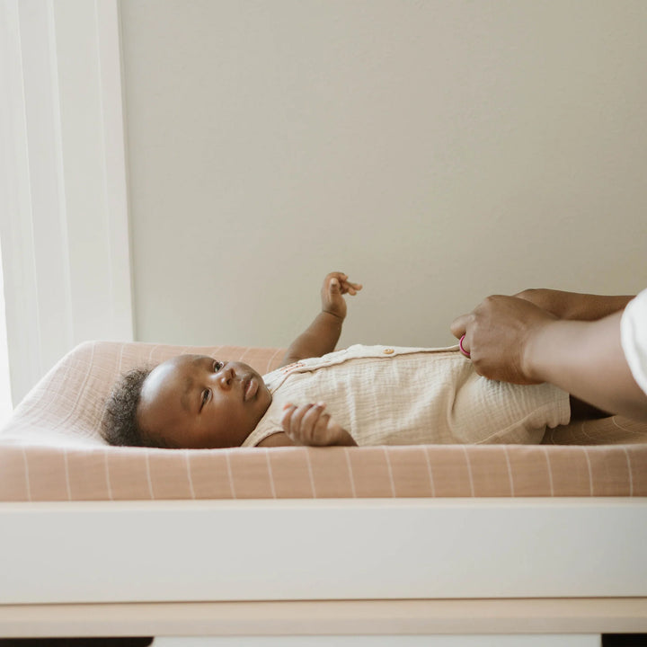 Muslin Change Pad Cover/ Bassinet Sheet Mauve Stripe