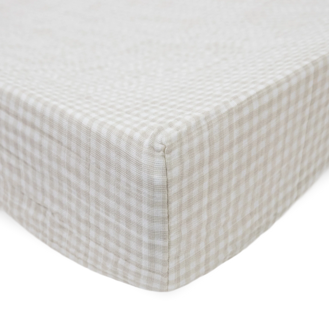 Muslin Change Pad Cover/ Bassinet Sheet Tan Gingham