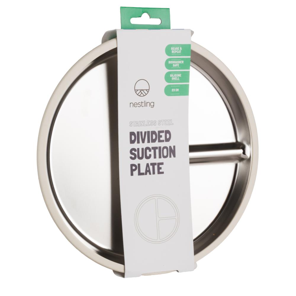 Nestling Stainless Steel Divided Suction Plate 23cm