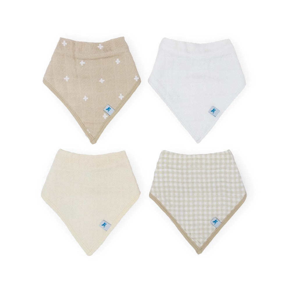 4 Pack Cotton Muslin And Fleece Bandana Bib Taupe Cross