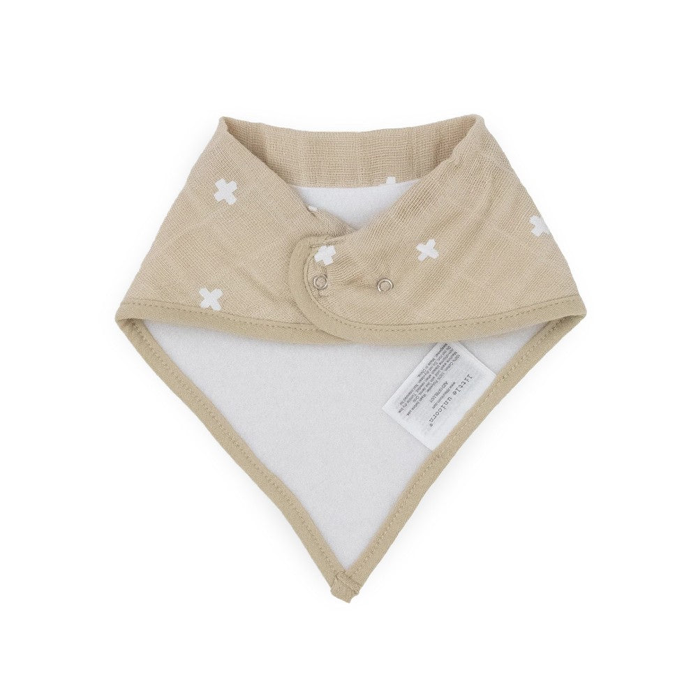 4 Pack Cotton Muslin And Fleece Bandana Bib Taupe Cross