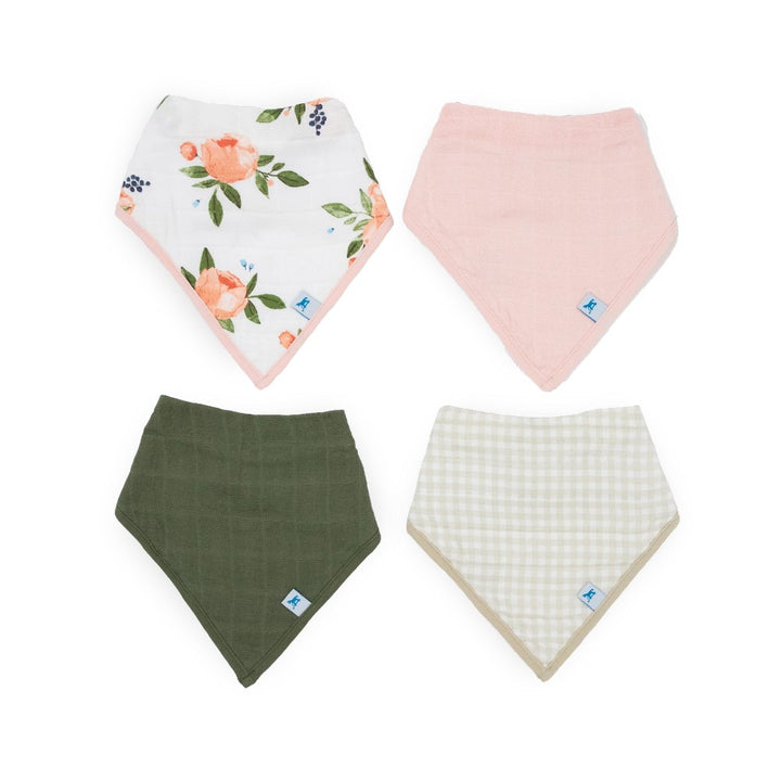 4 Pack Cotton Muslin And Fleece Bandana Bib Watercolour Rose