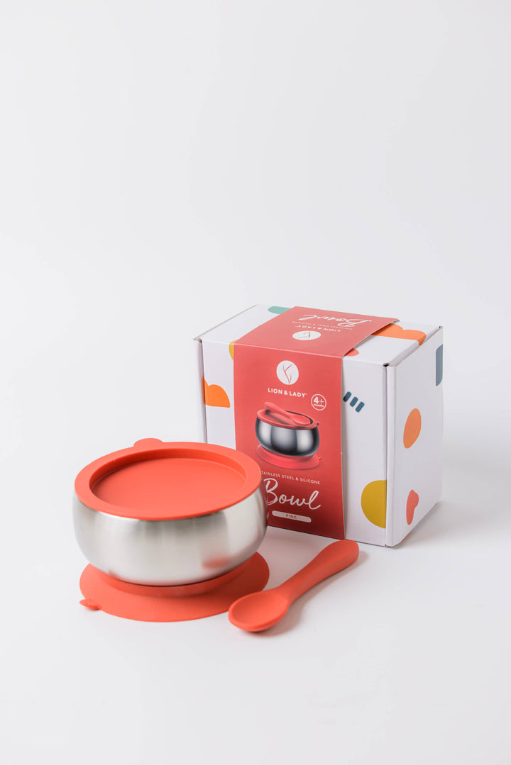 Stainless Steel Feeding Bowl With Suction Base Fuchsia Pink