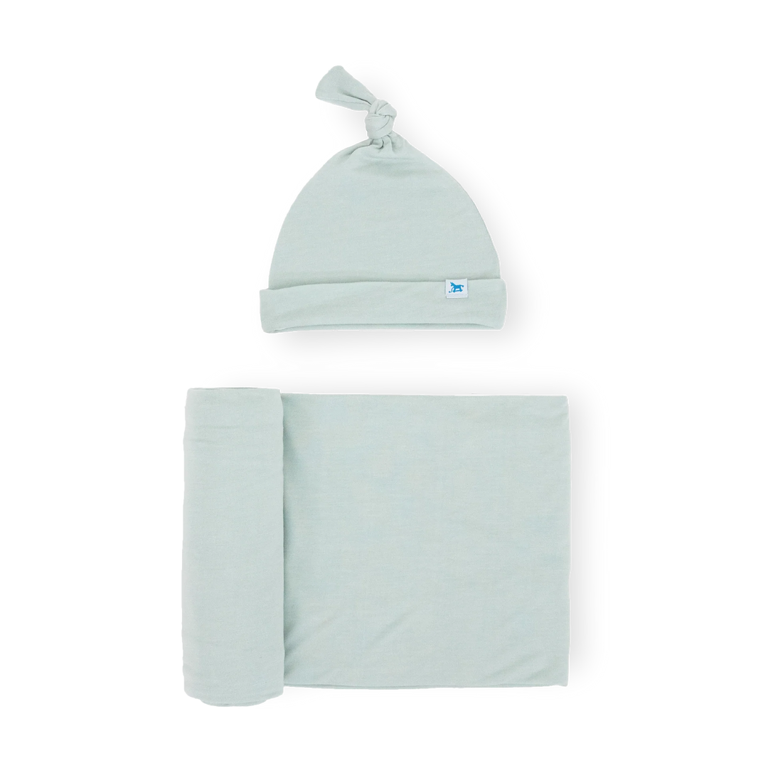 Stretch Knit Hat And Swaddle Set Frost Green