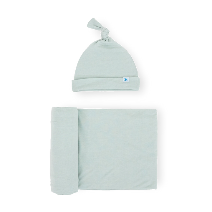 Stretch Knit Hat And Swaddle Set Frost Green