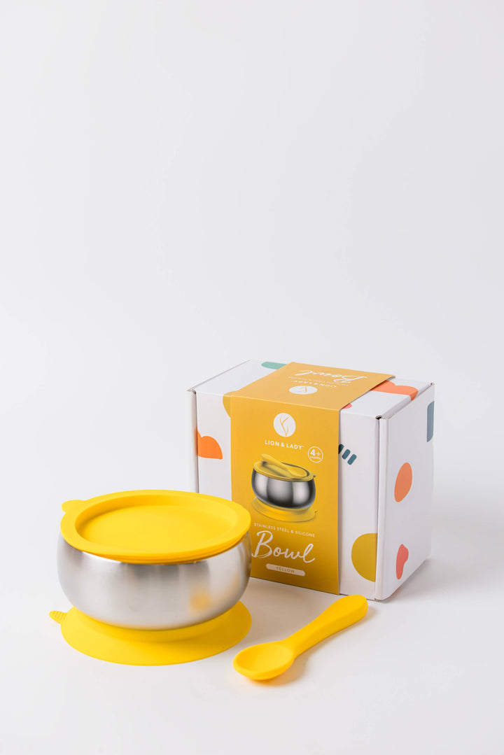 Stainless Steel Feeding Bowl With Suction Base Buttercup Yellow