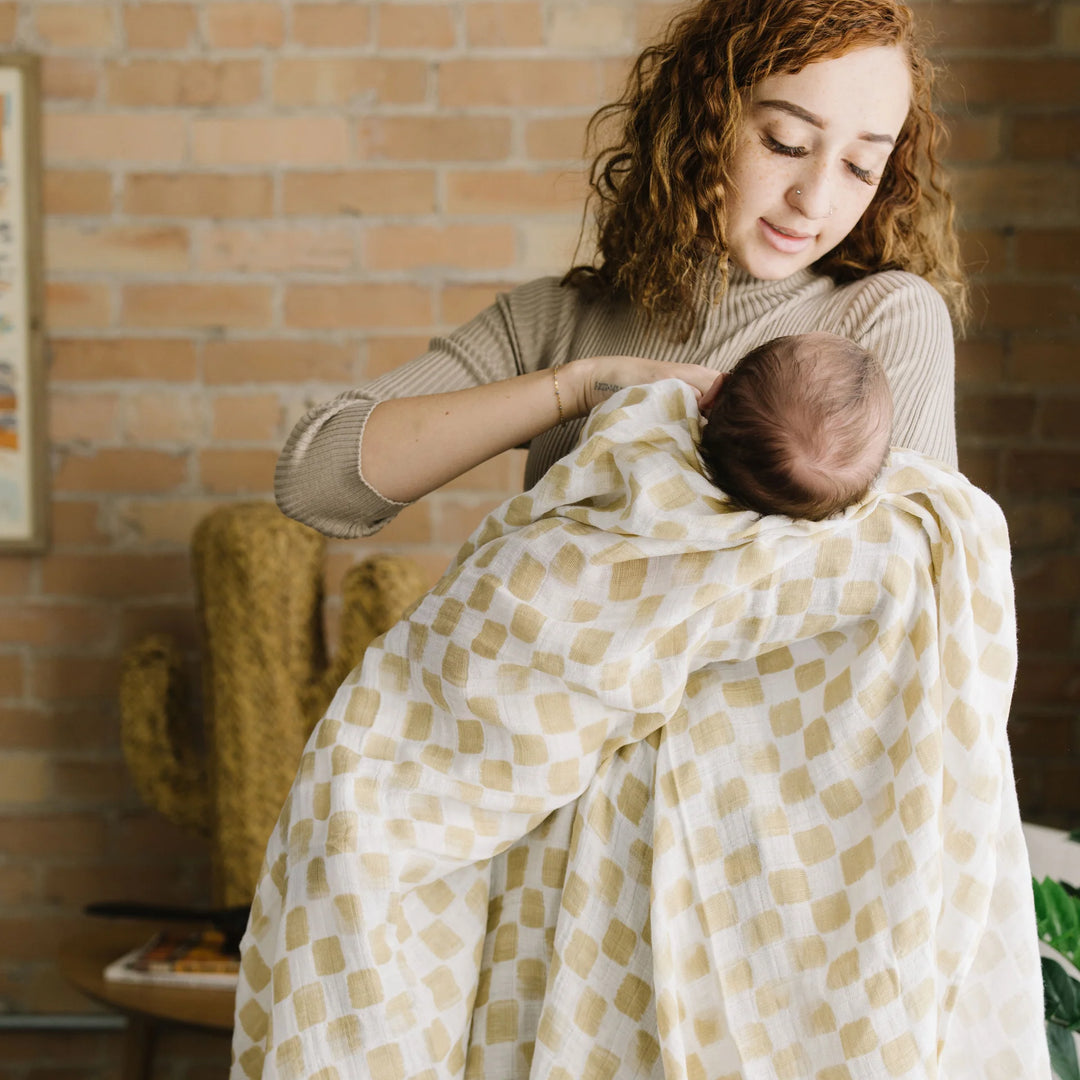 Cotton Muslin Swaddle Blanket Adobe Checker