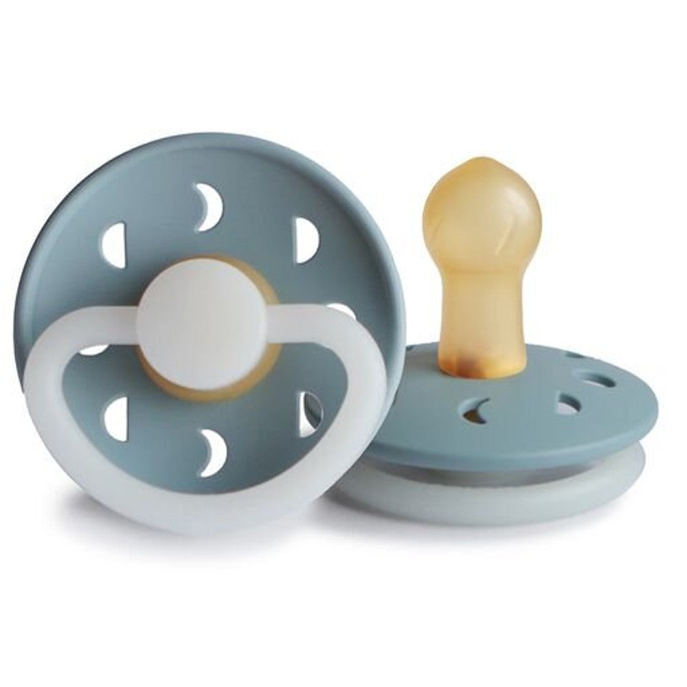 Moon Phase Night Pacifier Stone Blue- Natural Rubber 2pk