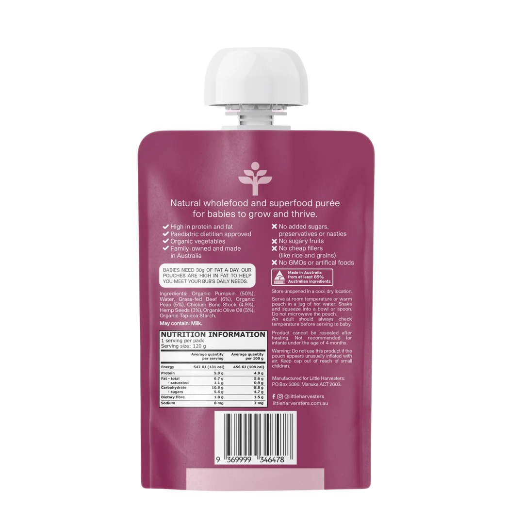 Little Harvesters Puree Pouch Grass-Fed Beef, Peas and Pumpkin