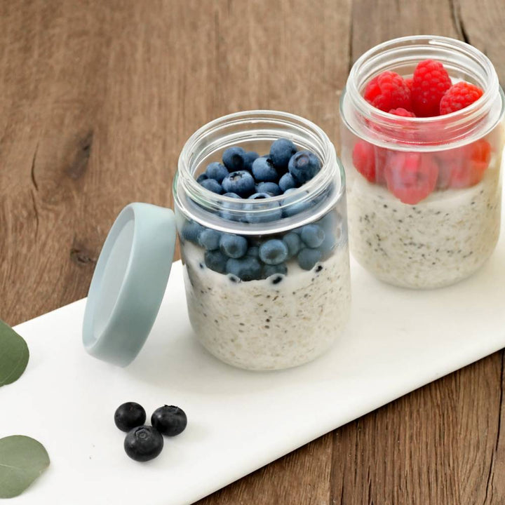 Melii Glass Overnight Oat Jars 2pk Sage/Ivory