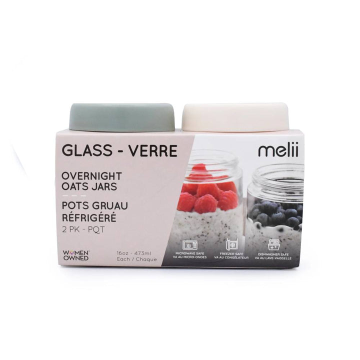 Melii Glass Overnight Oat Jars 2pk Sage/Ivory