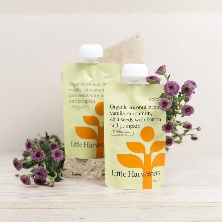 Little Harvesters Puree Pouch Organic Coconut Cream, Vanilla, Cinnamon, Chia Seeds With Banana and Pumpkin