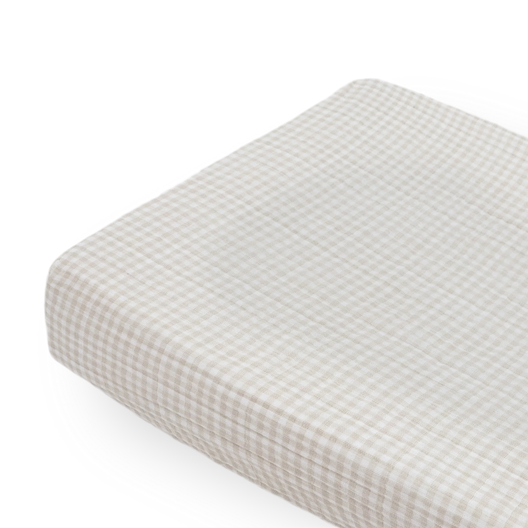 Muslin Change Pad Cover/ Bassinet Sheet Tan Gingham