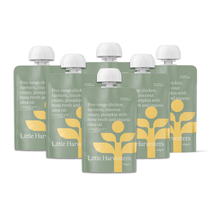 Little Harvesters Puree Pouch Free-Range Chicken, Turmeric, Coconut Cream, Pumpkin with Bone Broth and Organic Olive Oil