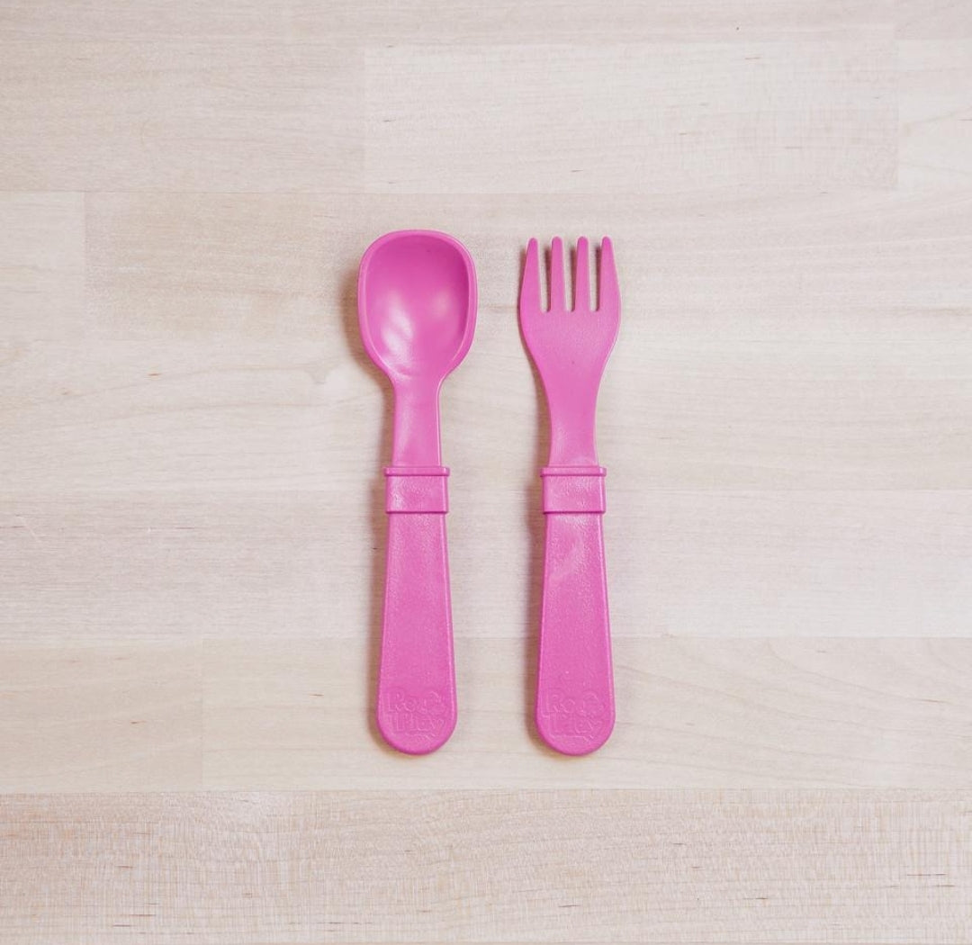 Fork and Spoon Set Bright Pink