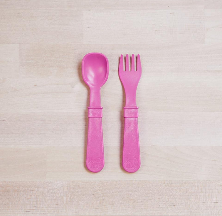 Fork and Spoon Set Bright Pink