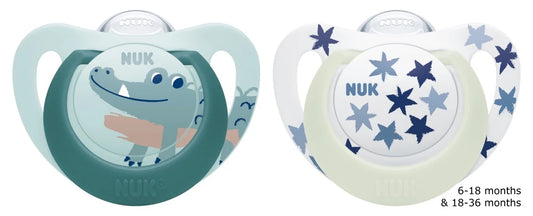 NUK Star Day & Night Silicone Soother, 0-36 months, 2 pack